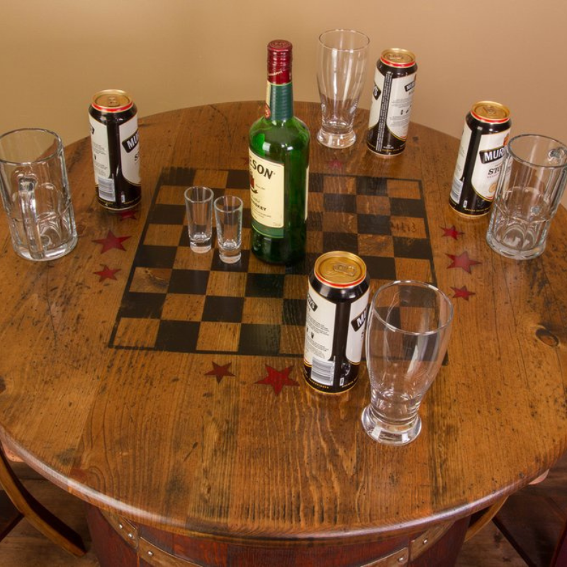 Napa East Barrel Game Table Set - Made with Real Wine Barrel - 4 Stool and Table Set