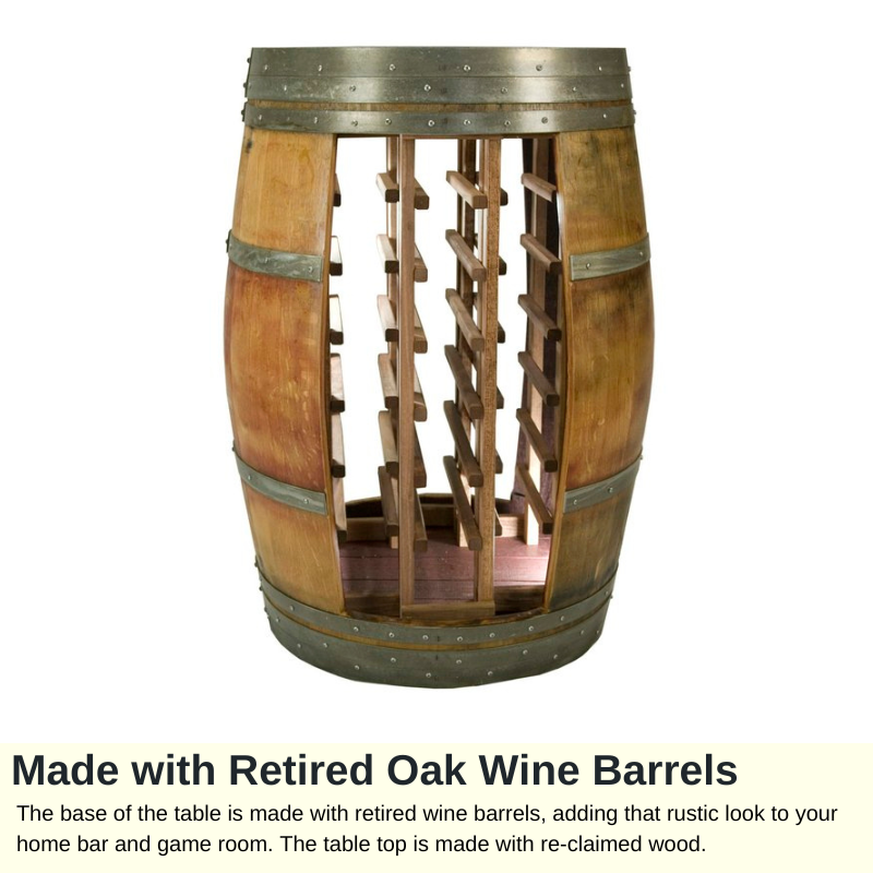 Napa East Barrel Table Set - Wine Rack Base - Made with Real Wine Barrel - 4 Stools & Table Set