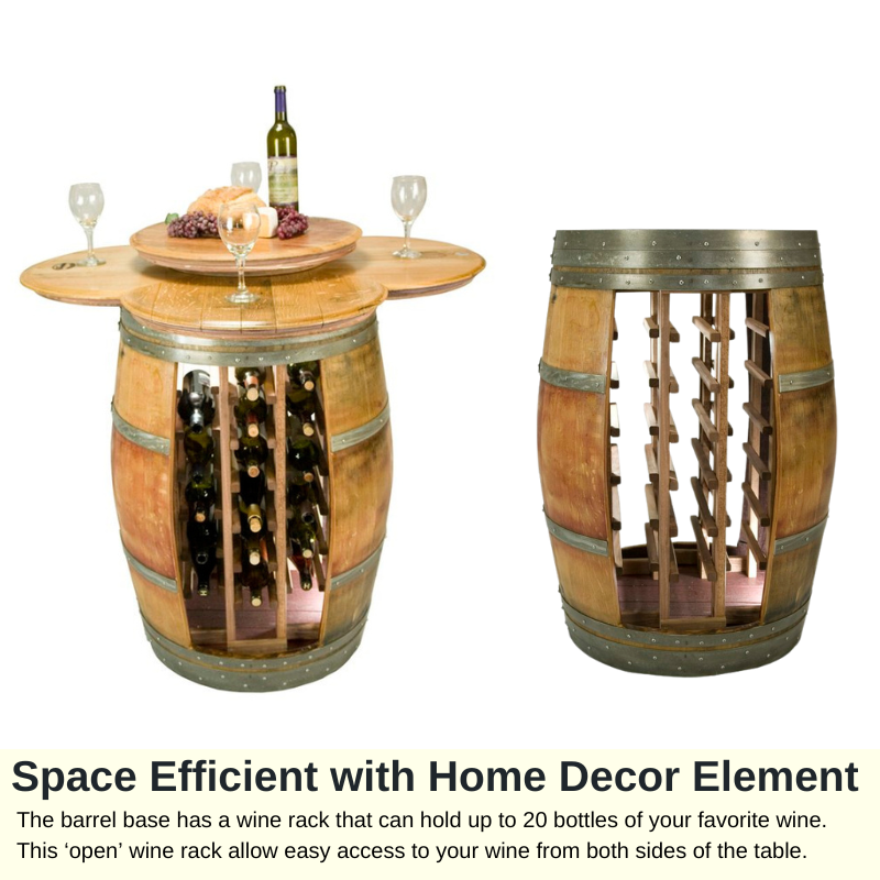 Napa East Barrel Table Set - Wine Rack Base - Made with Real Wine Barrel - 4 Stools & Table Set