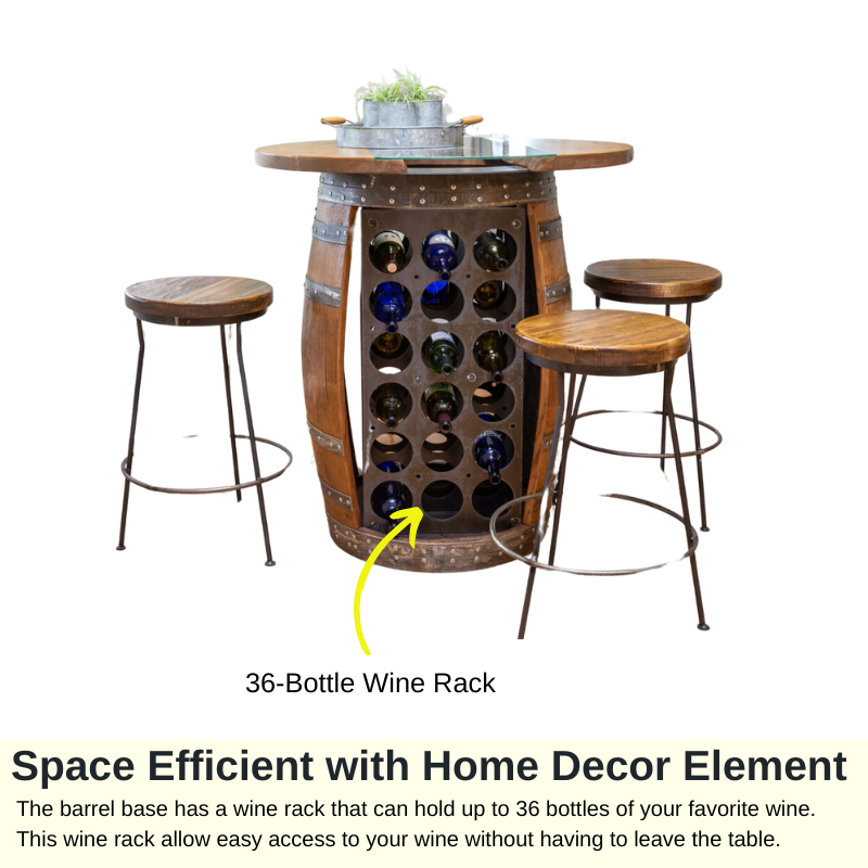 Napa East Wine Barrel Storage Table - 4 Stools and Table Set - Made with Real Wine Barrels