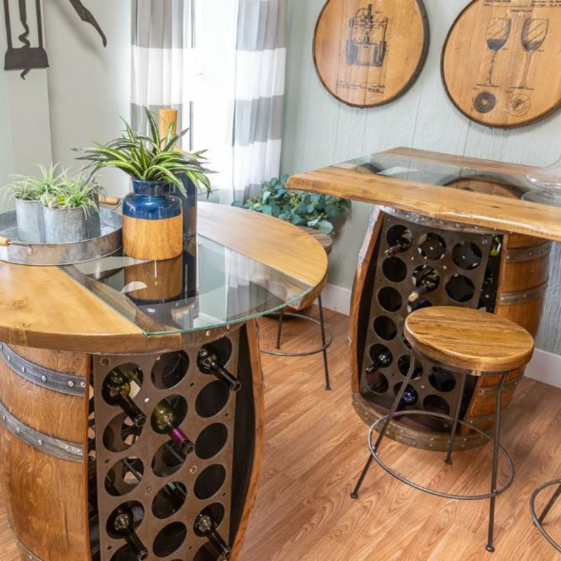 Napa East Wine Barrel Storage Table - 4 Stools and Table Set - Made with Real Wine Barrels