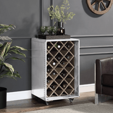 Acme Furniture ACME Raini Wine Cabinet, Wood Rack Storage with Aluminum Frame Wine Cabinets