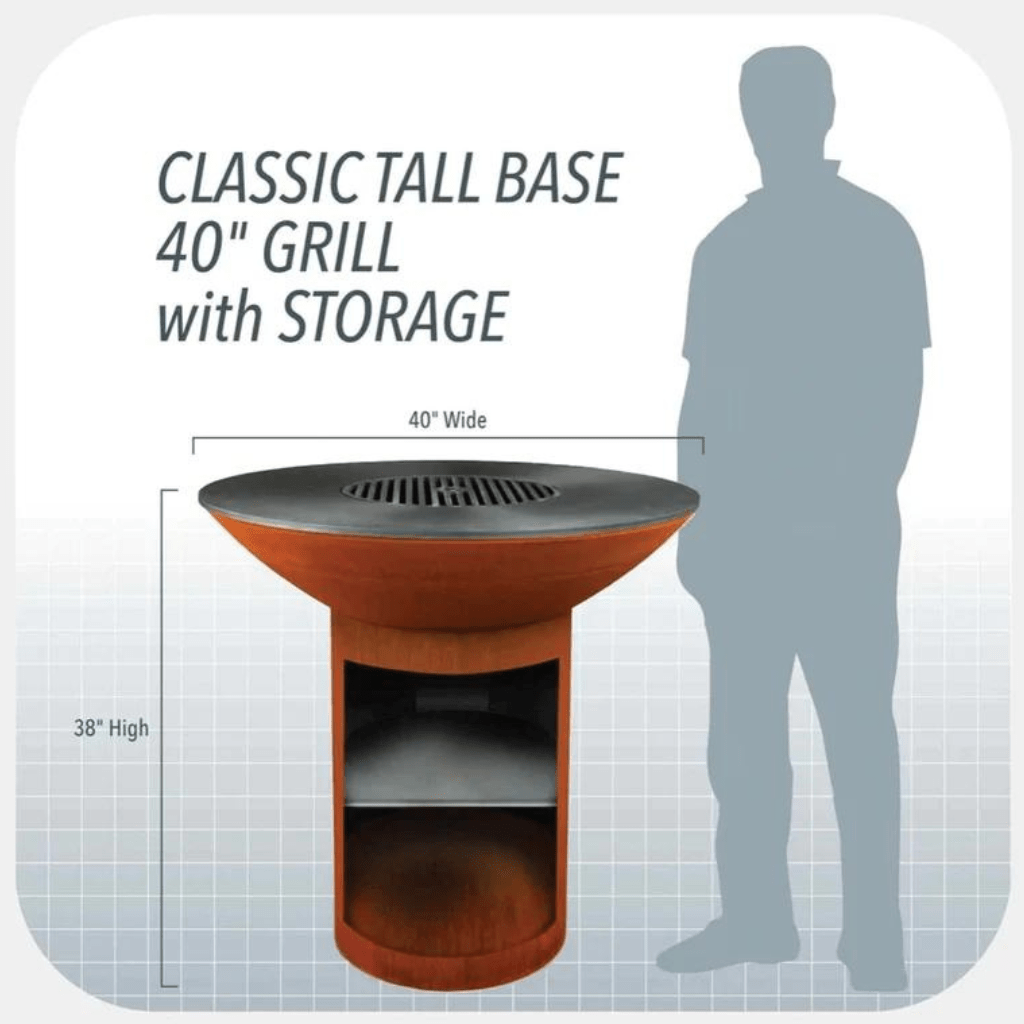 ArteFlame ArteFlame Classic 40" Black Label Grill - Tall Round Base with Storage - Corten Steel Grills
