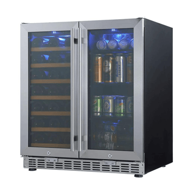 KingsBottle KIngsBottle 30" Under-Counter Wine and Beer Cooler Combo (Black & Silver) KBUSF66BW-SS Glass Door With Stainless Steel Trim
