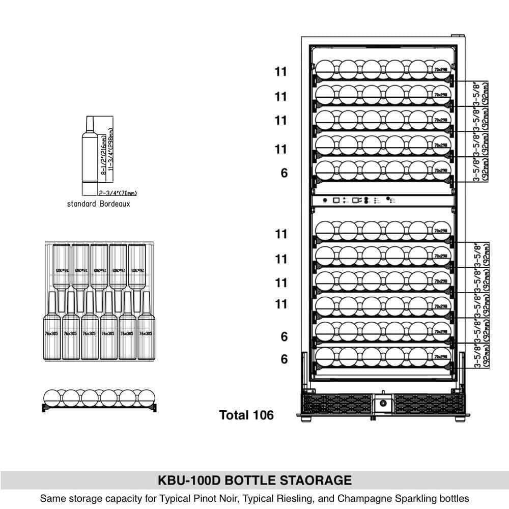 KingsBottle KingsBottle Dual-Zone 100 Bottle Freestanding Wine Refrigerator (Black & Silver)