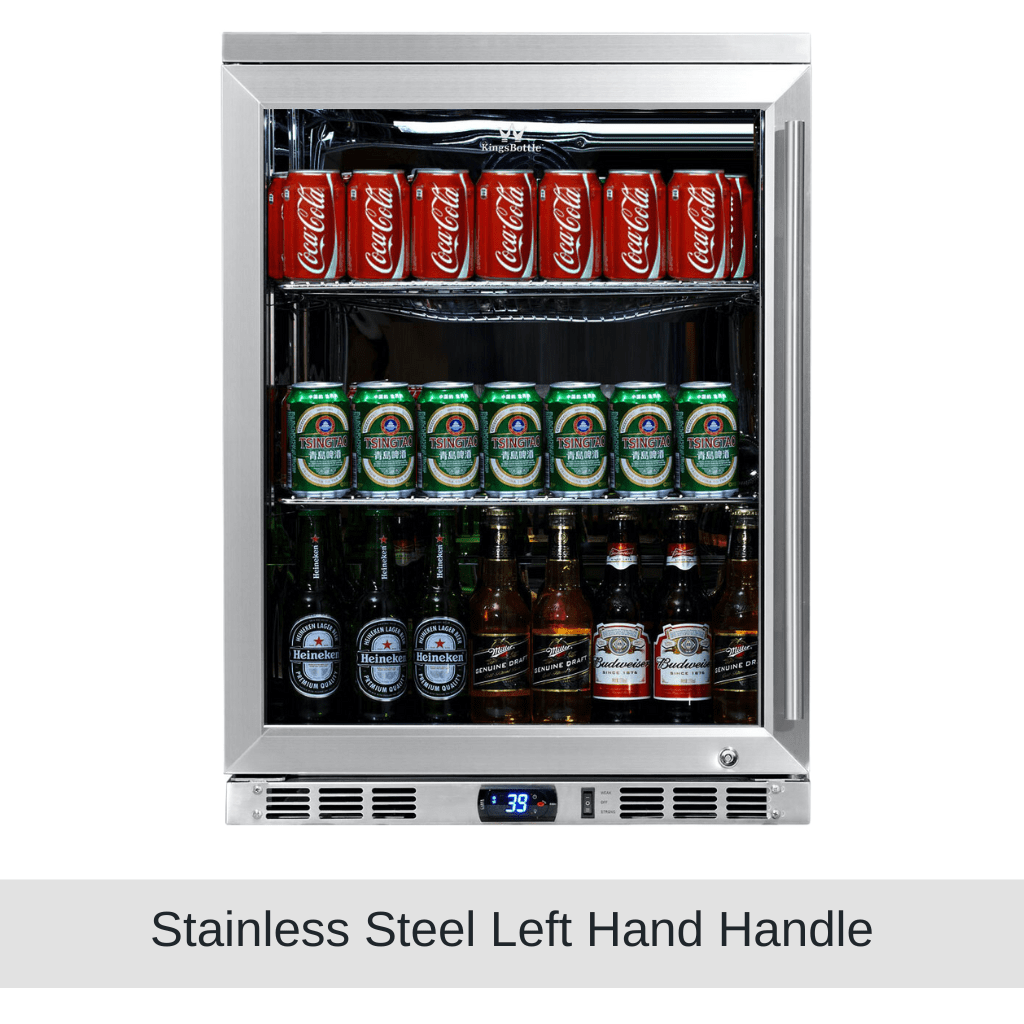 KingsBottle KingsBottle 24" Under Counter Beverage Cooler (96 bottles or 126 cans) Stainless Steel KBU55M LHH Left Hand Handle