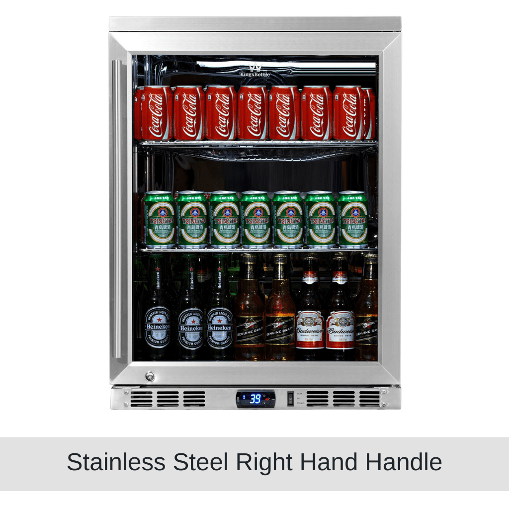 KingsBottle KingsBottle 24" Under Counter Beverage Cooler (96 bottles or 126 cans) Stainless Steel KBU55M RHH Right Hand Handle