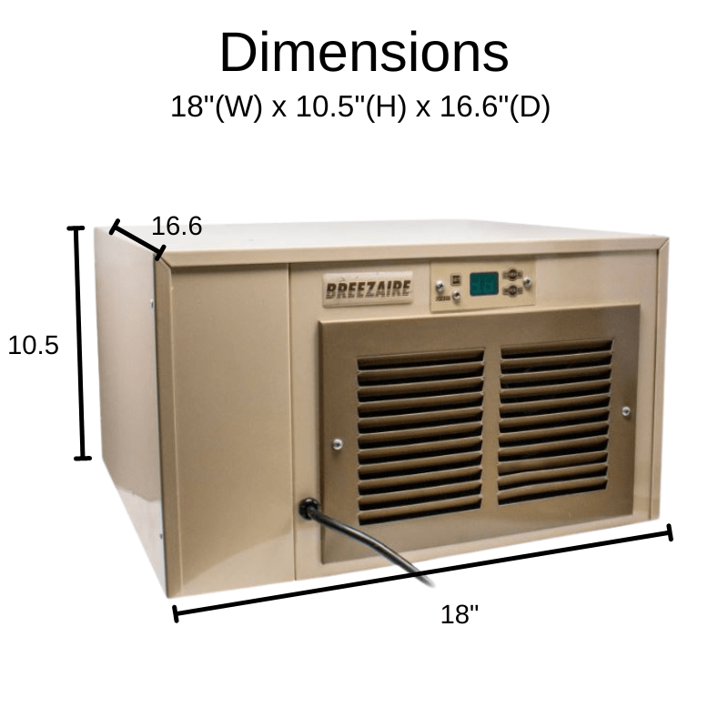 Breezaire WKCE 1060 Wine cabinet cooling unit size and dimensions