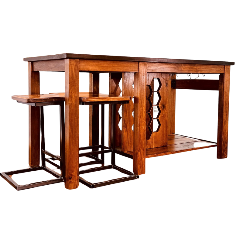 Napa East 68" Wide Kitchen Island Set - 3 Stools and Table Set