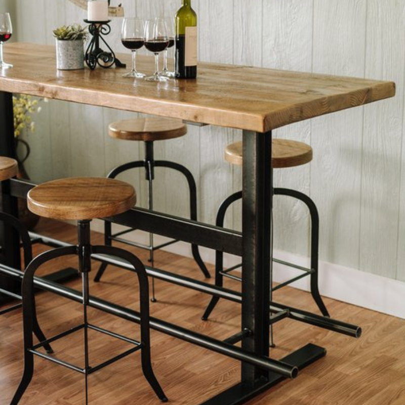 Napa East Industrial Swivel Stool - Wood Seat with Black Iron Legs