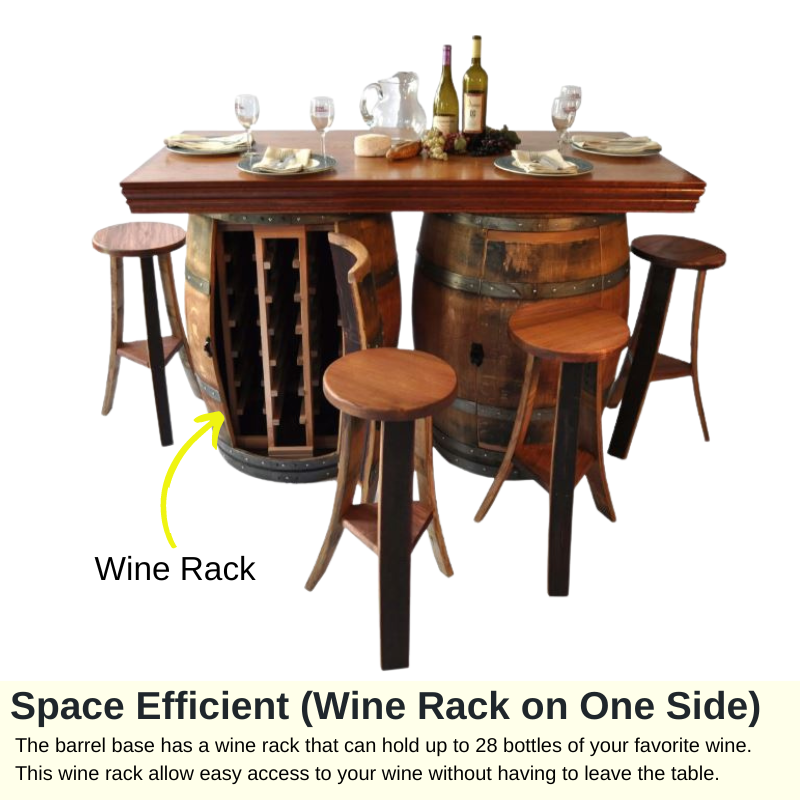 Napa East Wine Barrel Bar & Island Set - Wine Rack & Cabinet Base - 4 Stools Included