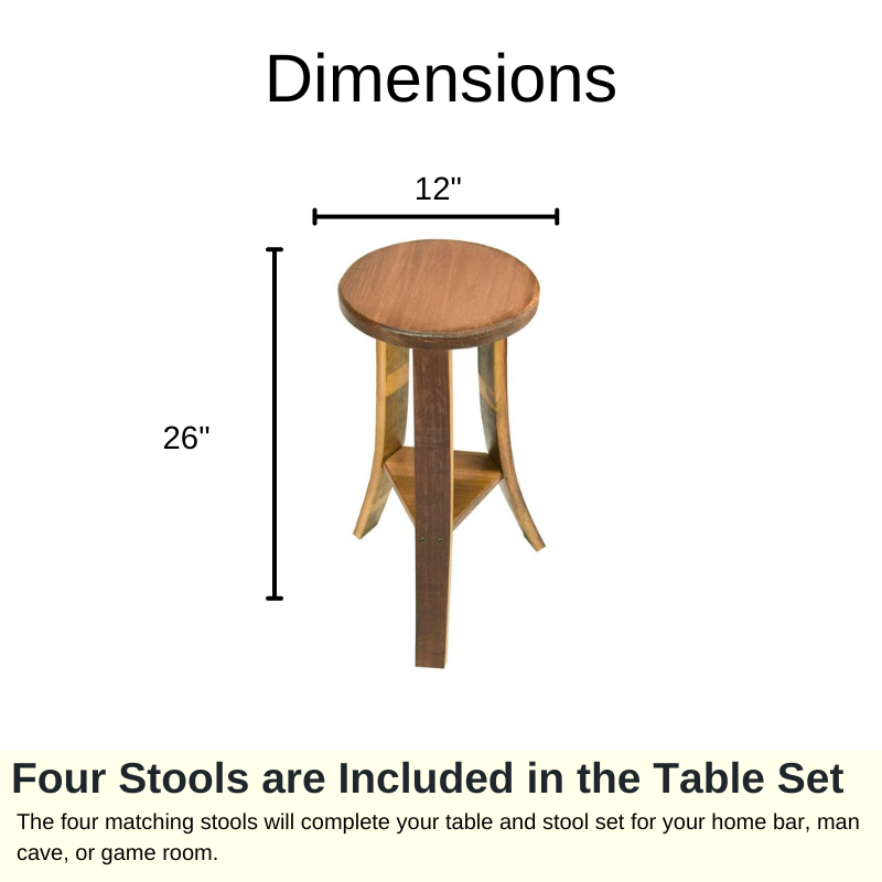 Napa East Wine Barrel Round Table Set - Cabinet Base - Made with Real Wine Barrel - 4 Stools and Table Set