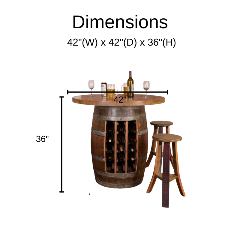 Napa East Wine Barrel Round Table Set - Wine Rack Base - Made with Real Wine Barrel