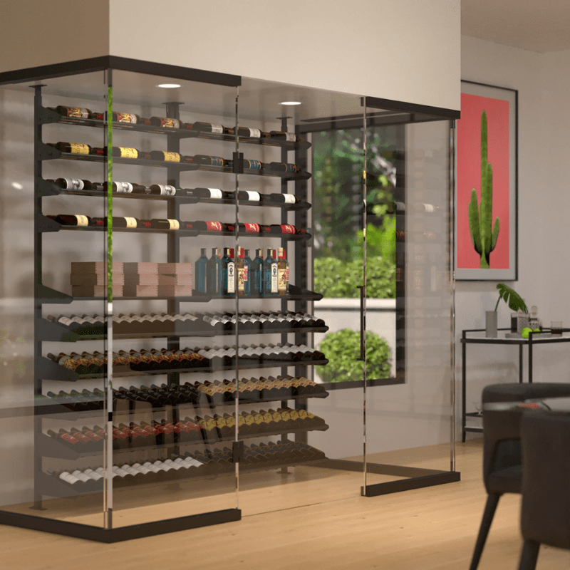 Ultra Wine Racks Showcase Featured Centerpiece Kit Installed in Cellar Side Angle