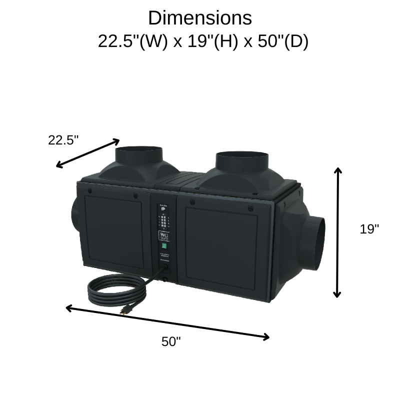 Wine Guardian DP200 Ducted Pro Wine Cellar Cooling Unit Size and Dimensions