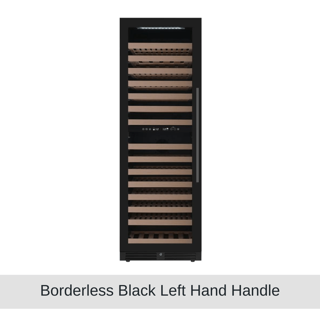 KingsBottle KingsBottle Dual-Zone 159 Bottle Large Wine Refrigerator (Black & Silver) KBU425DX-FG LHH Borderless Black Glass Door - Left Hand Handle