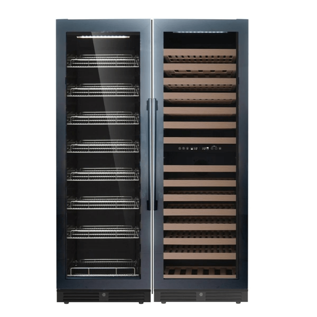 KingsBottle KingsBottle Dual-Zone Wine (159 Bottles) & Beverage (630 Cans) Cooler Combo KBU425BW3-FG Borderless Black Glass Doors