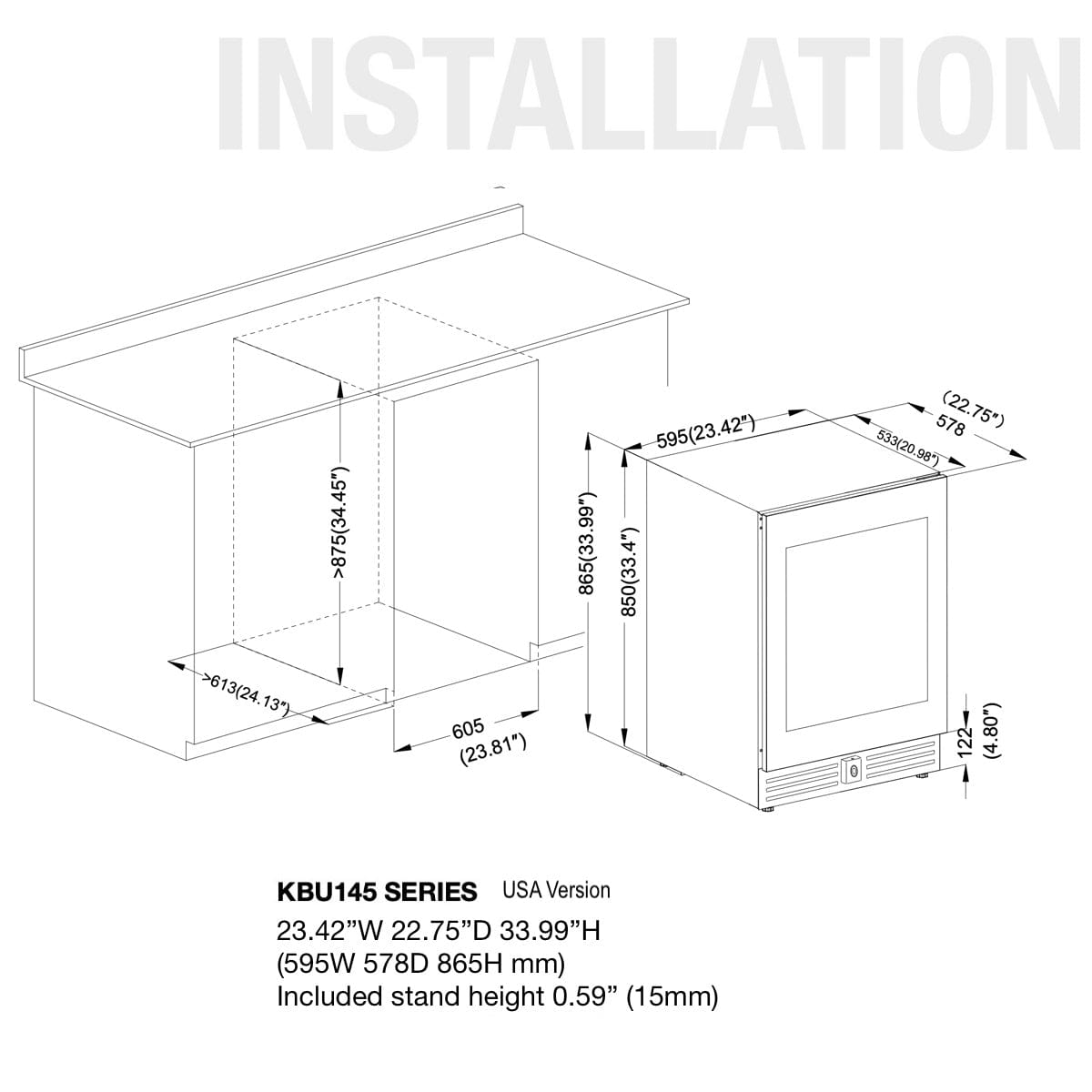 KingsBottle KingsBottle 24 Inch LOW-E Glass Door Beverage Fridge (160 Cans)