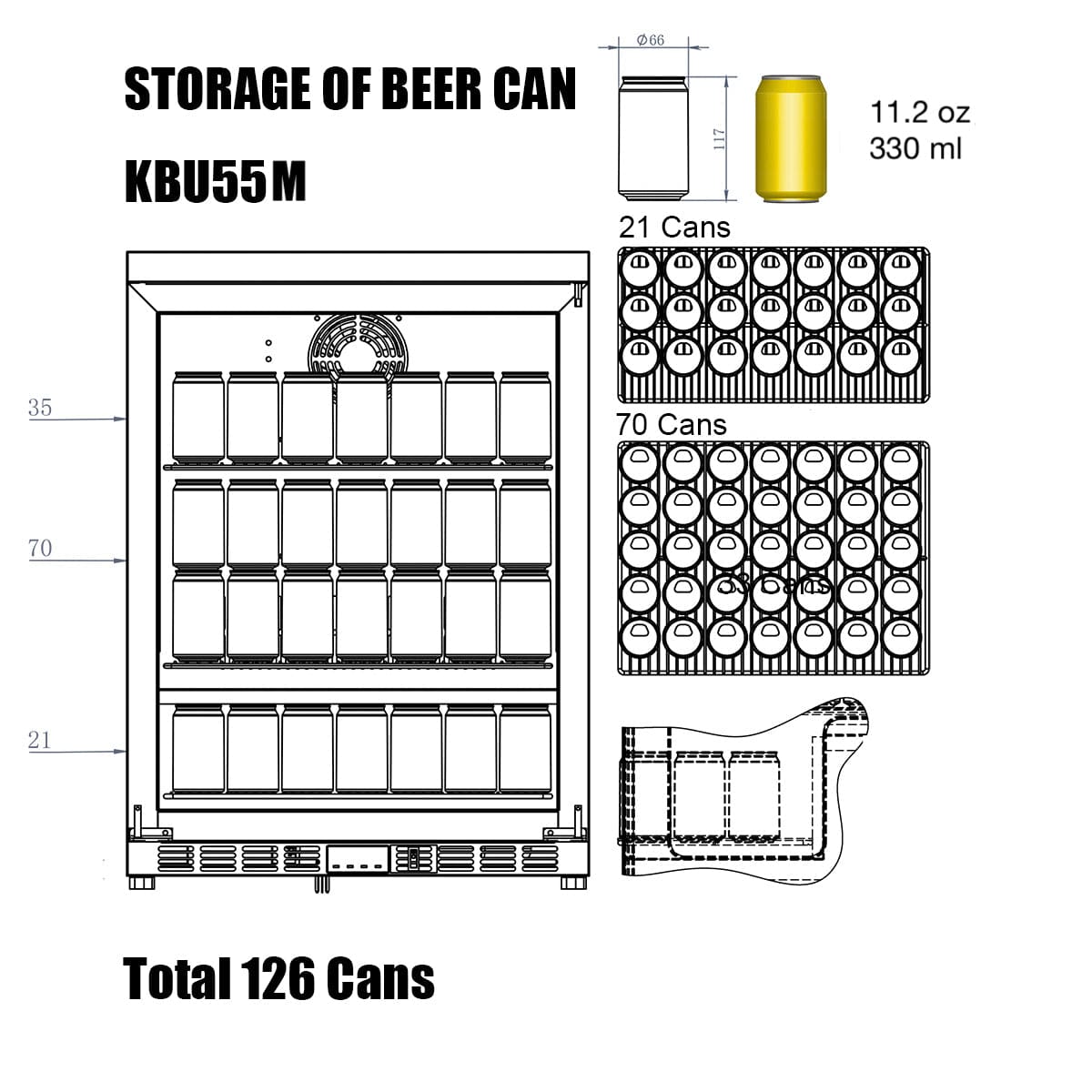 KingsBottle KingsBottle 24" Under Counter Beverage Cooler (96 bottles or 126 cans) Stainless Steel