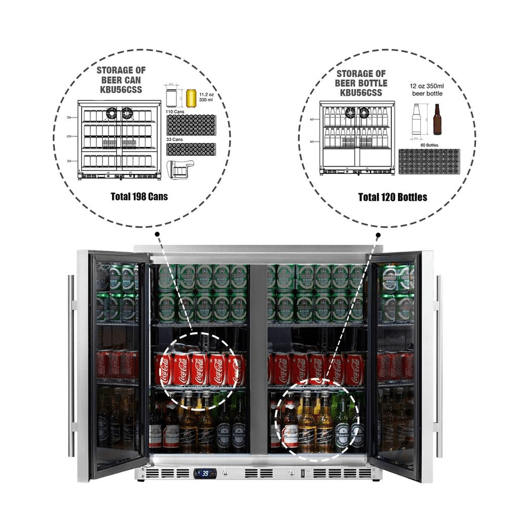 KingsBottle KingsBottle 36" 2 Door Outdoor Beverage (120 Bottles or 198 Cans) Refrigerator KBU56ASD