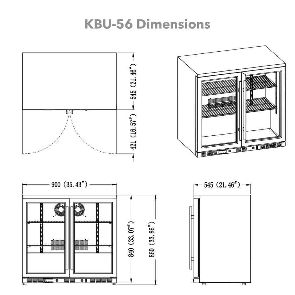 KingsBottle KingsBottle 36 Inch Heating Glass 2 Door Beverage Fridge KBU56M