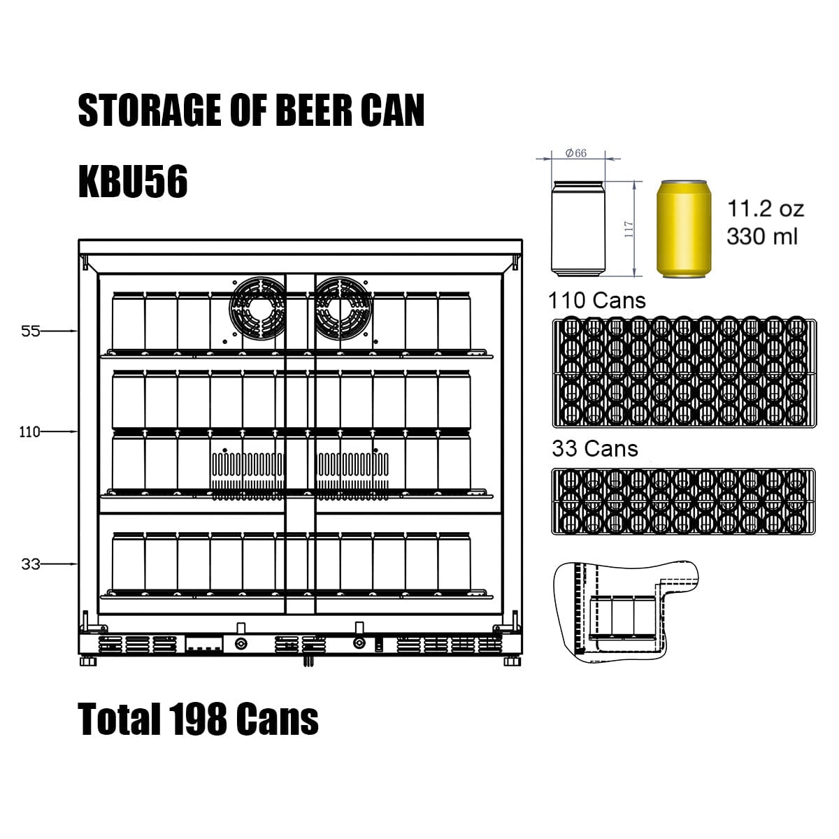 KingsBottle KingsBottle 36 Inch Heating Glass 2 Door Beverage Fridge KBU56M