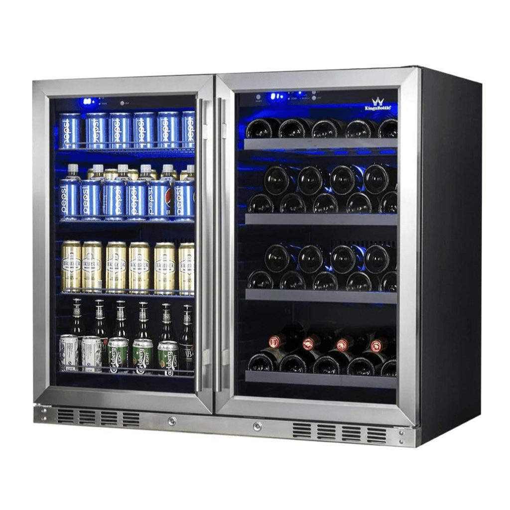 KingsBottle KIngsbottle 39 Inch Under-Counter Wine & Beer Fridge Combo (Black & Silver)