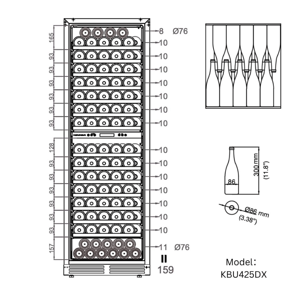 KingsBottle KingsBottle Dual-Zone 159 Bottle Large Wine Refrigerator (Black & Silver)